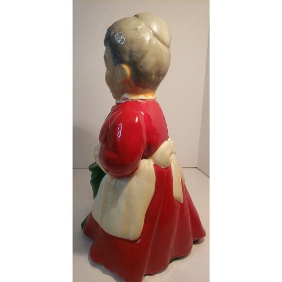 Vintage Ceramic Mrs. Claus Figurine Hand Painted Holding Stocking 10" Holiday - Picture 7 of 16